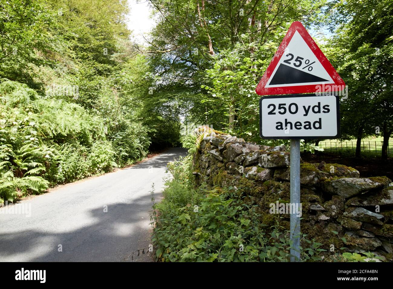 25 % de pente abrupte de la route devant le lac loughrigg de la rive rouge parc national de district cumbria angleterre royaume-uni Banque D'Images
