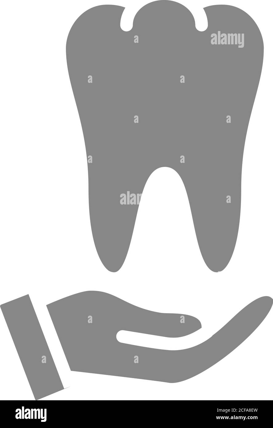 Icône grise dent humaine sur main. Symbole de prévention des maladies Illustration de Vecteur