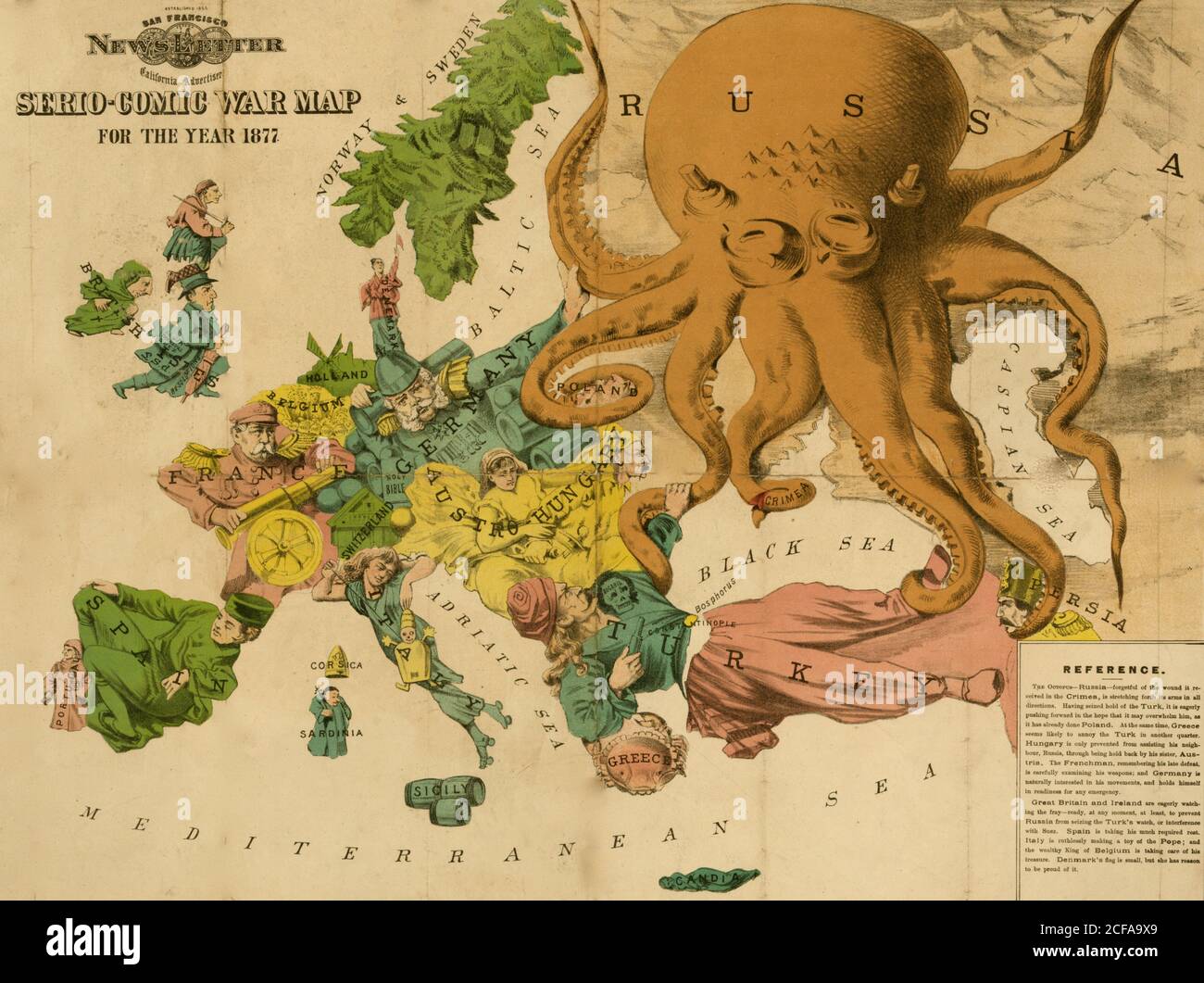 Serio-comique carte de la guerre pour l'année 1877 Banque D'Images