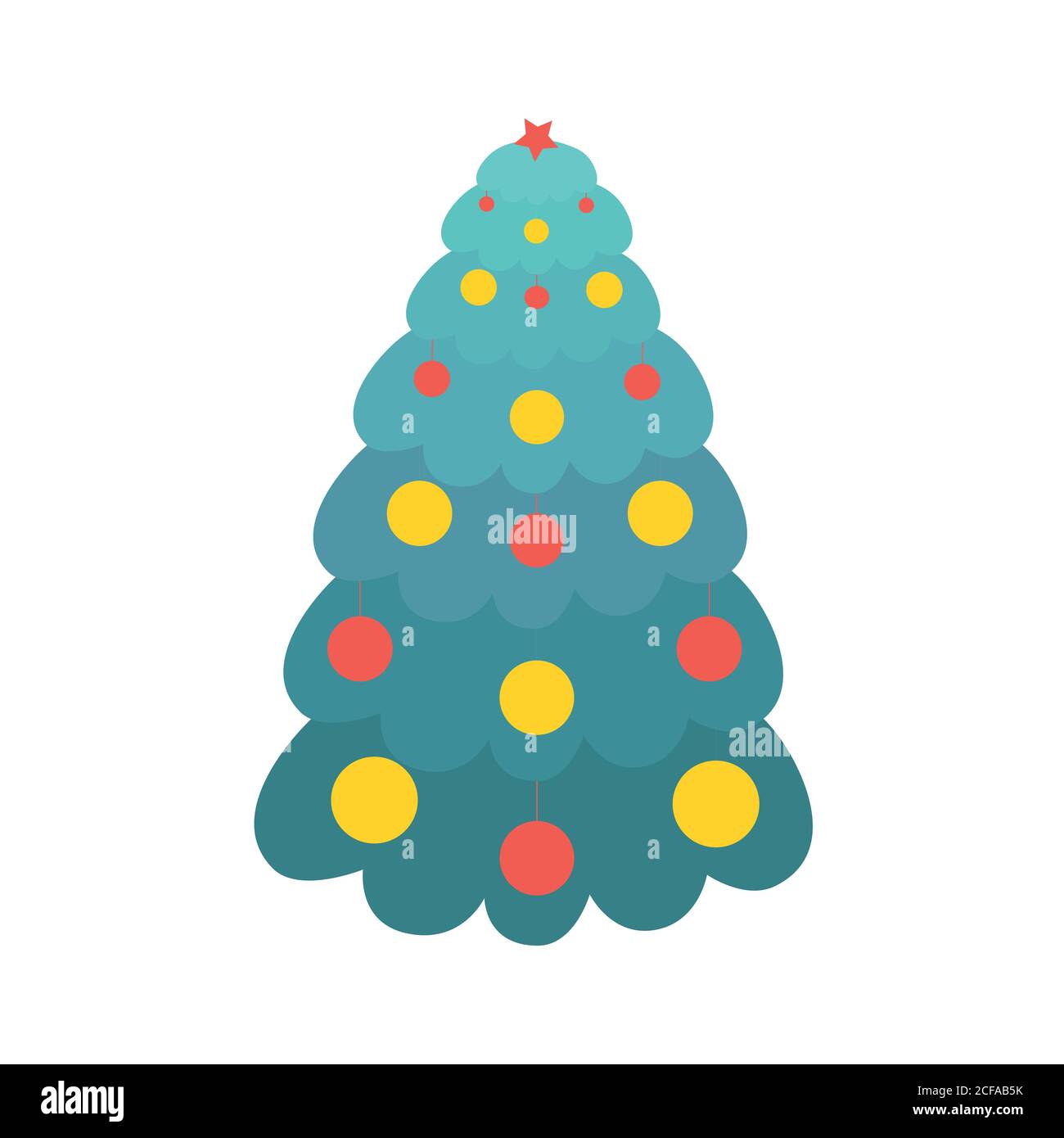 Arbre de Noël bleu. Sapin de Noël décoré. Illustrations vectorielles isolées. Dessin animé arbre de Noël Illustration de Vecteur