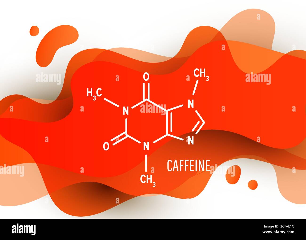 Structure de la molécule chimique de caféine avec forme de gradient de fluide liquide rouge avec espace de copie sur fond blanc Illustration de Vecteur