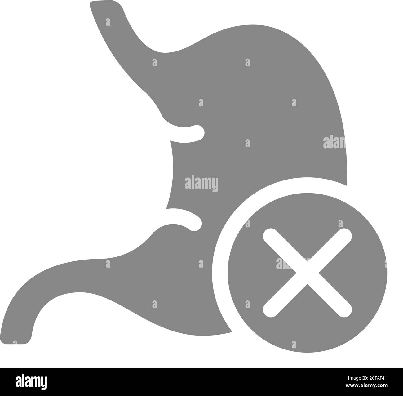 Estomac avec une coche en croix grise. Symbole d'organe malade Illustration de Vecteur