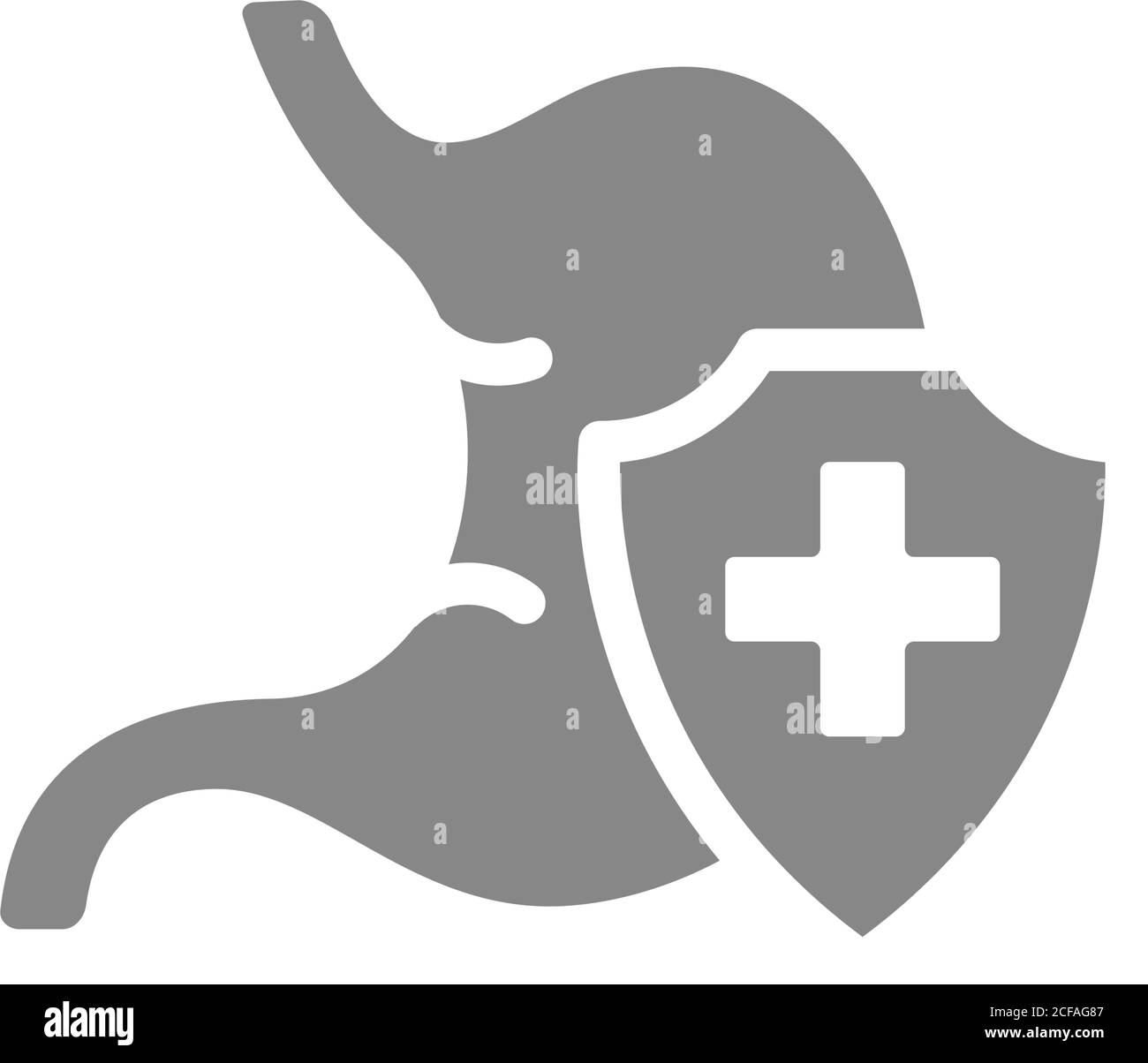 Sain protégé estomac icône grise. Symbole premiers soins pour maladies du tractus gastro-intestinal Illustration de Vecteur