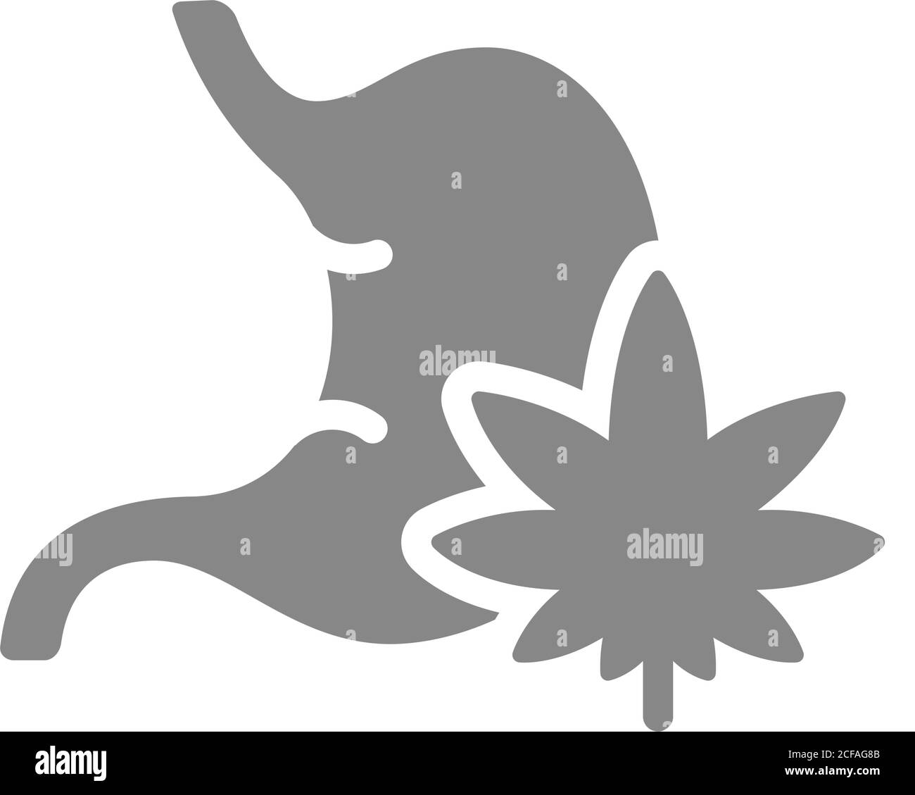 Estomac humain avec icône grise de marijuana. Symbole de traitement du cannabis Illustration de Vecteur