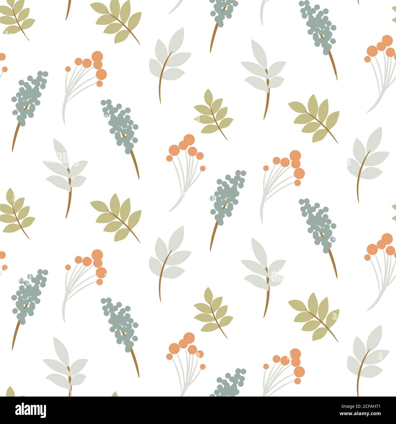 Motif sans couture avec baies rowan et feuilles d'automne dans des couleurs pastel. Feuillage et plantes de la forêt d'automne. Illustration de Vecteur