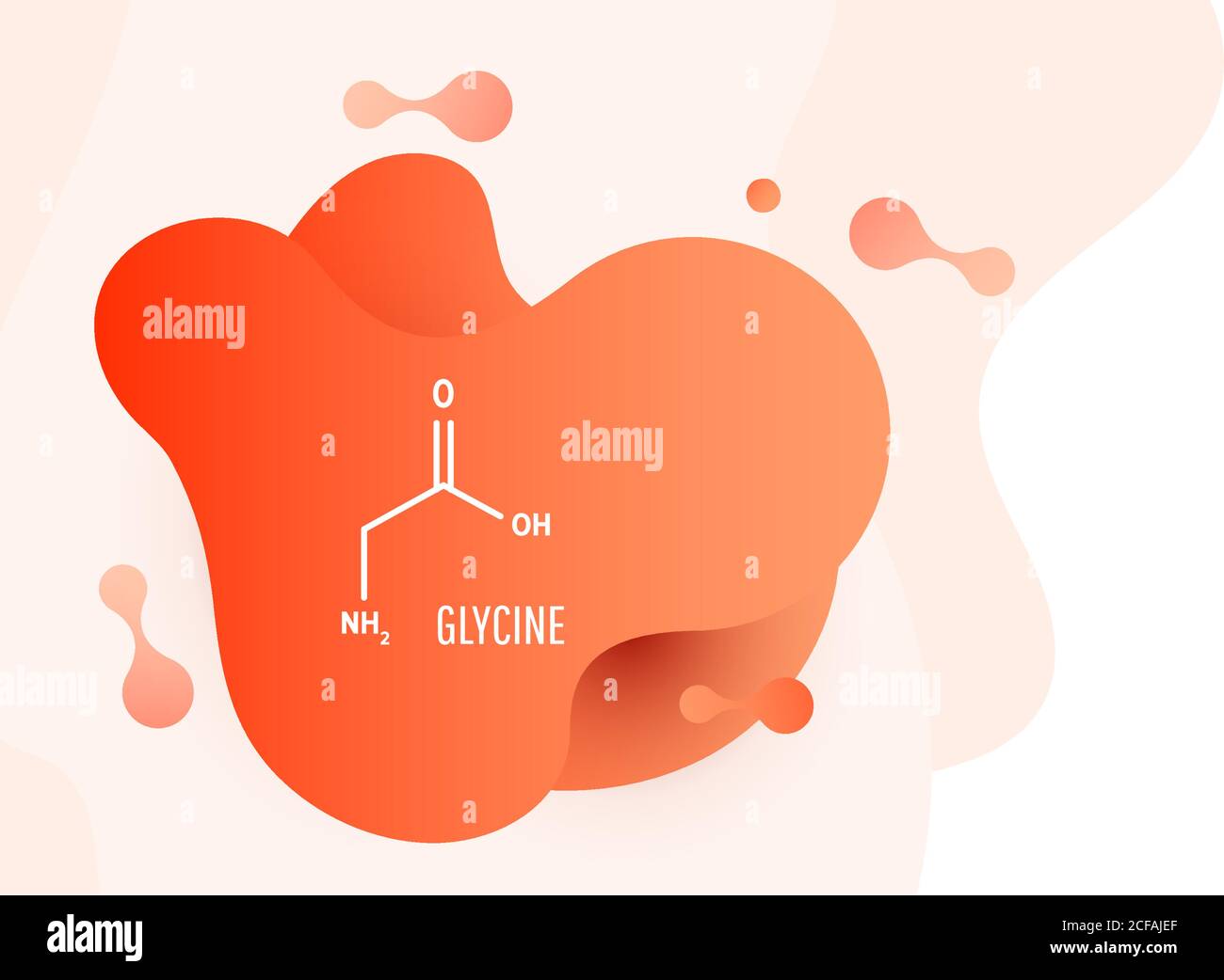 Formule chimique structurale de la glycine avec forme de gradient de liquide orange avec espace de copie sur fond blanc Illustration de Vecteur