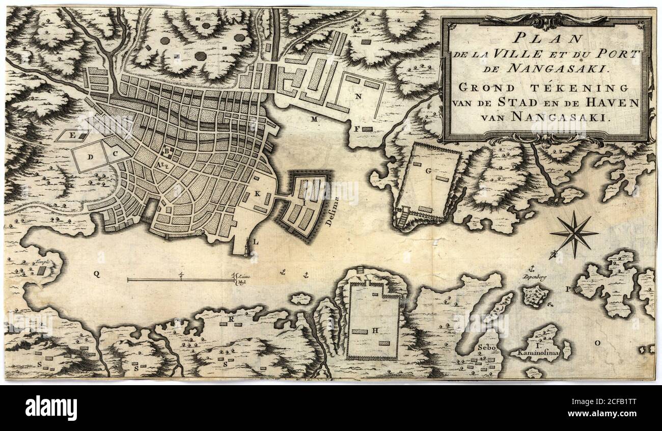 Plan de la ville de Nagasaki, Japon au 18e siècle Banque D'Images