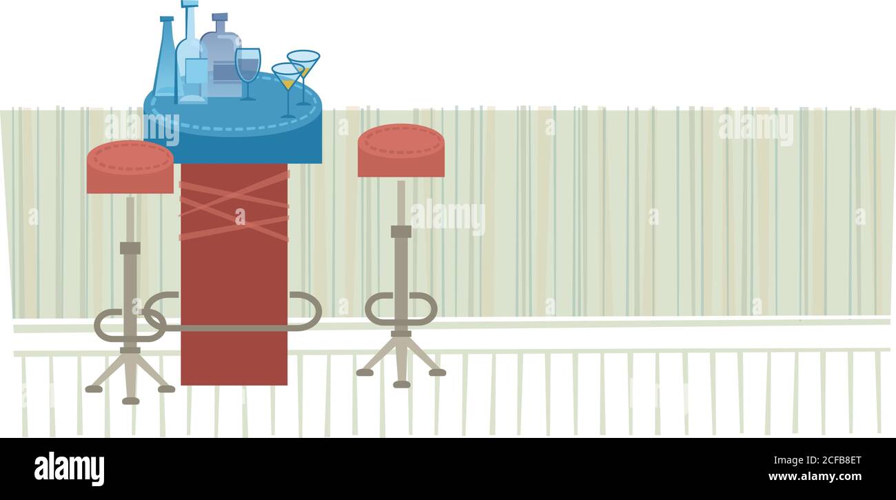 Illustration de style rétro d'un mobilier de bar avec des bouteilles et des verres. Illustration de Vecteur