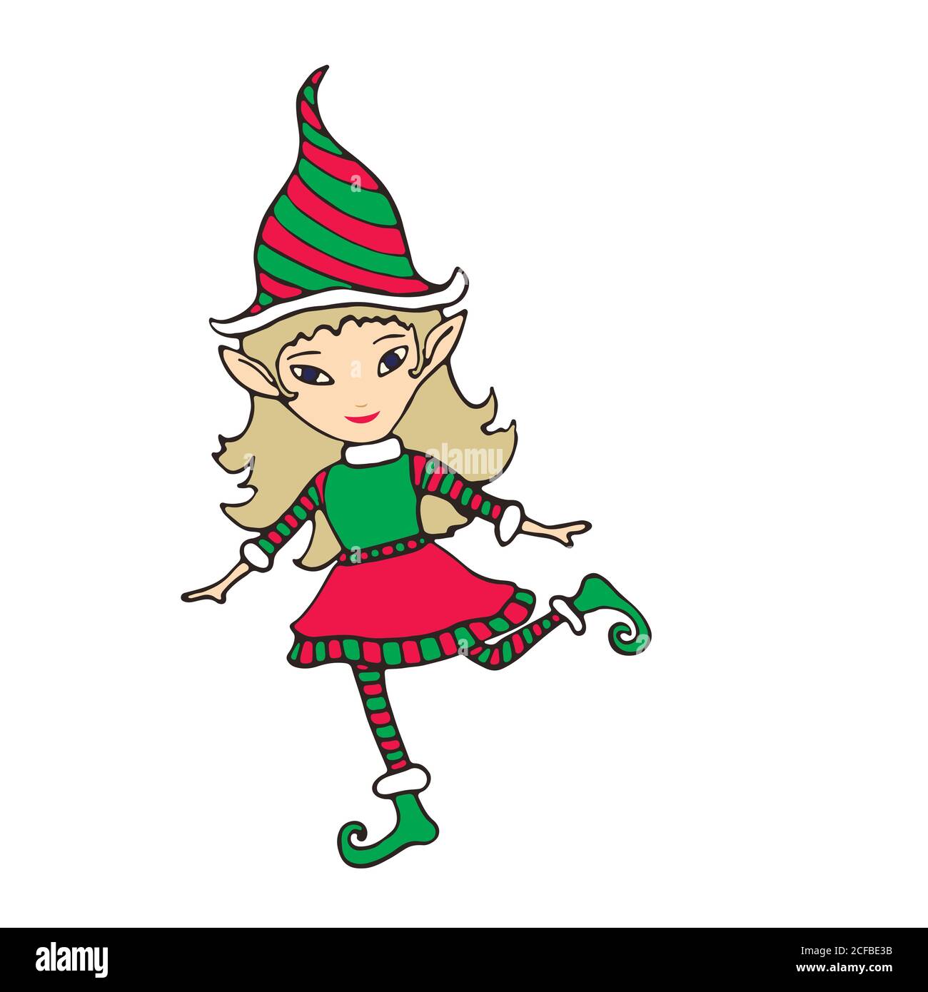 Main dessin mignon elf dans un chapeau, isolé sur fond blanc, ca Illustration de Vecteur