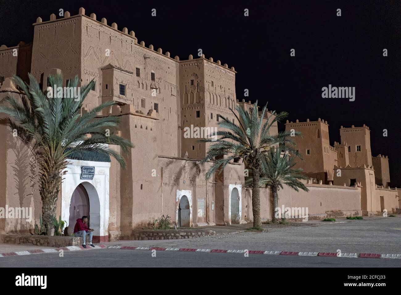Kasbah Taourirt, Maroc, nuit, Ouarzazate, architecture traditionnelle, résidence Banque D'Images