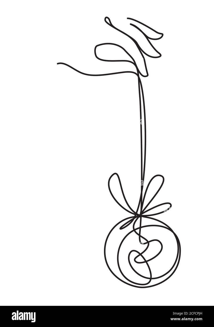Boule de noël suspendue avec poignée en forme de noeud. Mise en plan d'une ligne Illustration de Vecteur