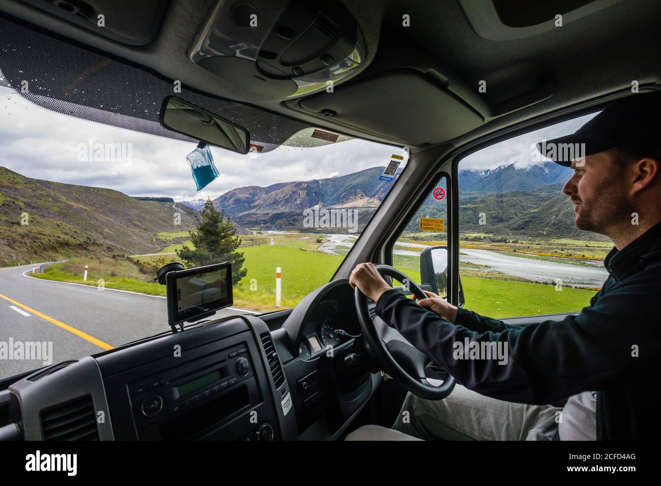 Chauffeur de caravane, Highway 7, Île du Sud Nouvelle-Zélande Banque D'Images