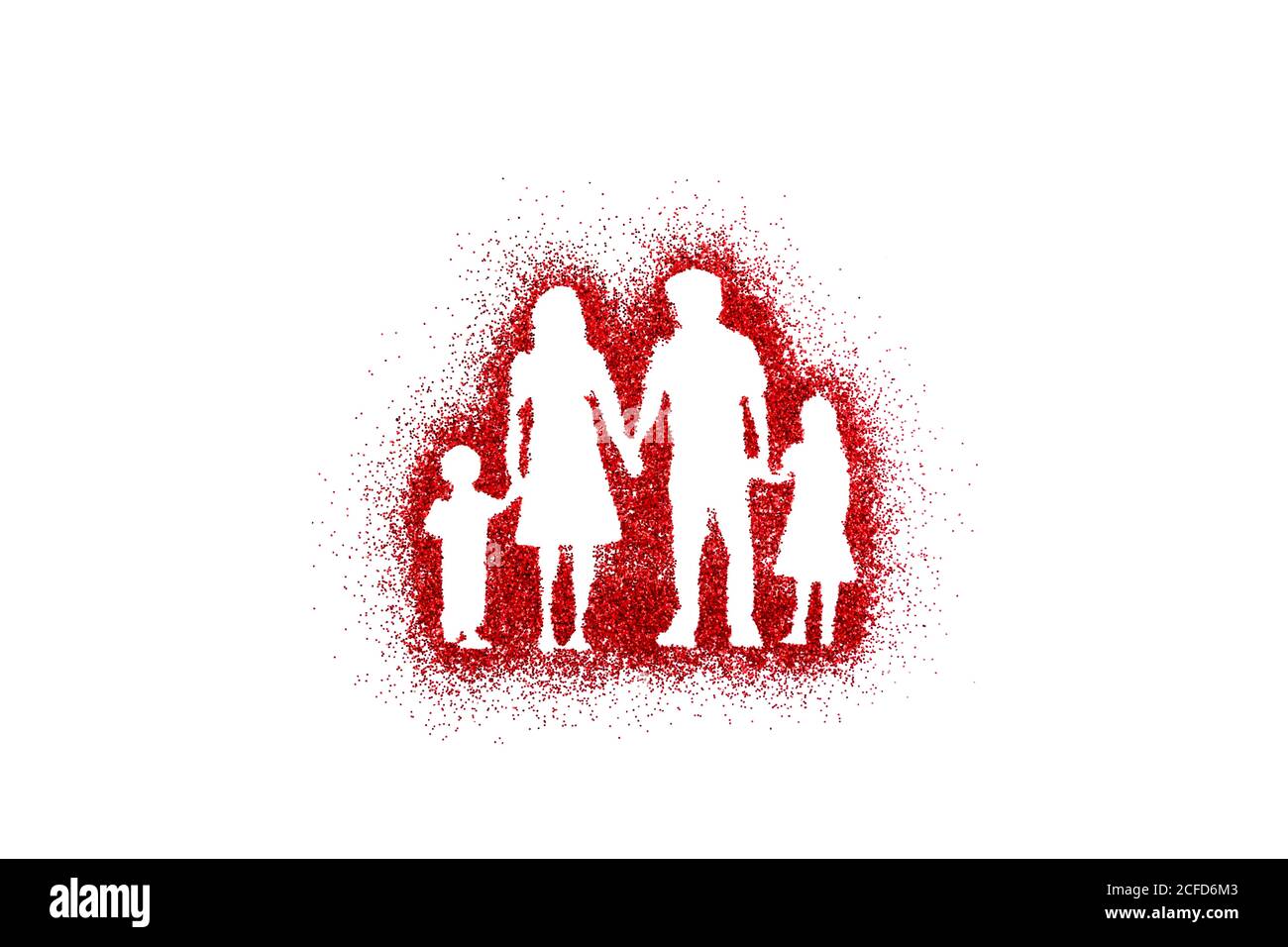 Forme familiale sur paillettes rouges isolées sur fond blanc Banque D'Images