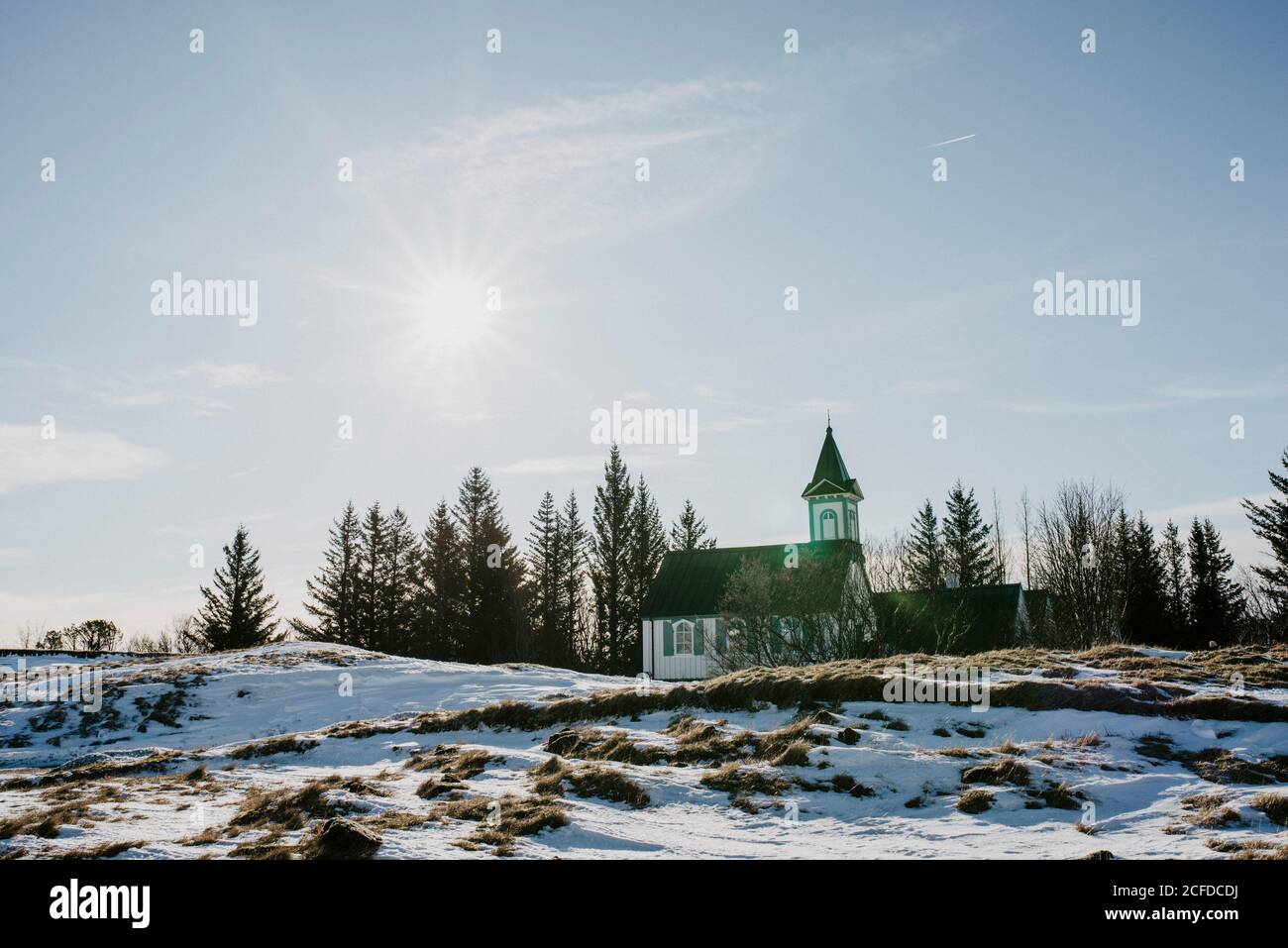 Église de Vallingvallakirkja, Parc national de Thingvellir, Islande en hiver Banque D'Images