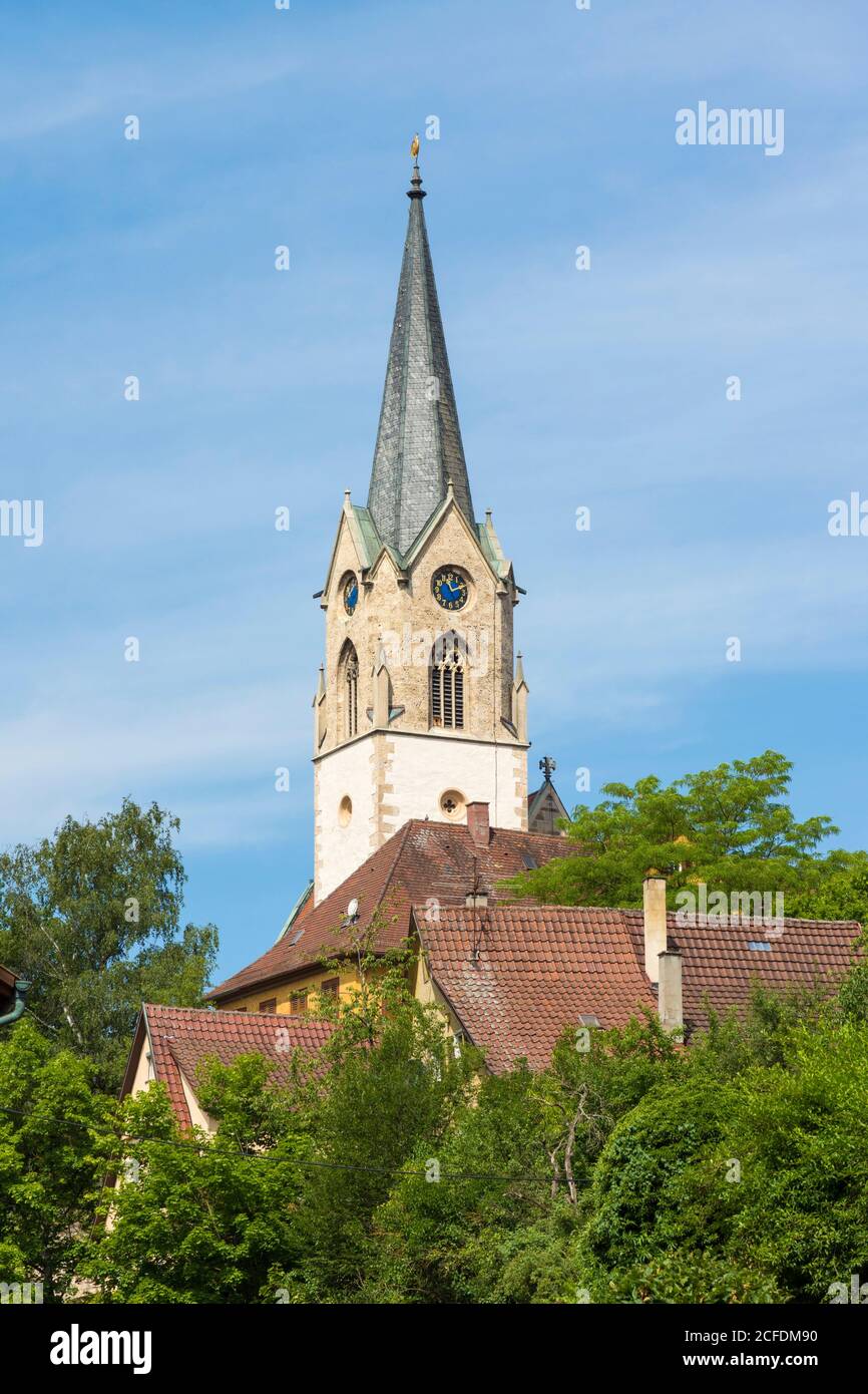 Allemagne, Bade-Wurtemberg, Tübingen - Lustnau, tour de l'Eglise évangélique Banque D'Images