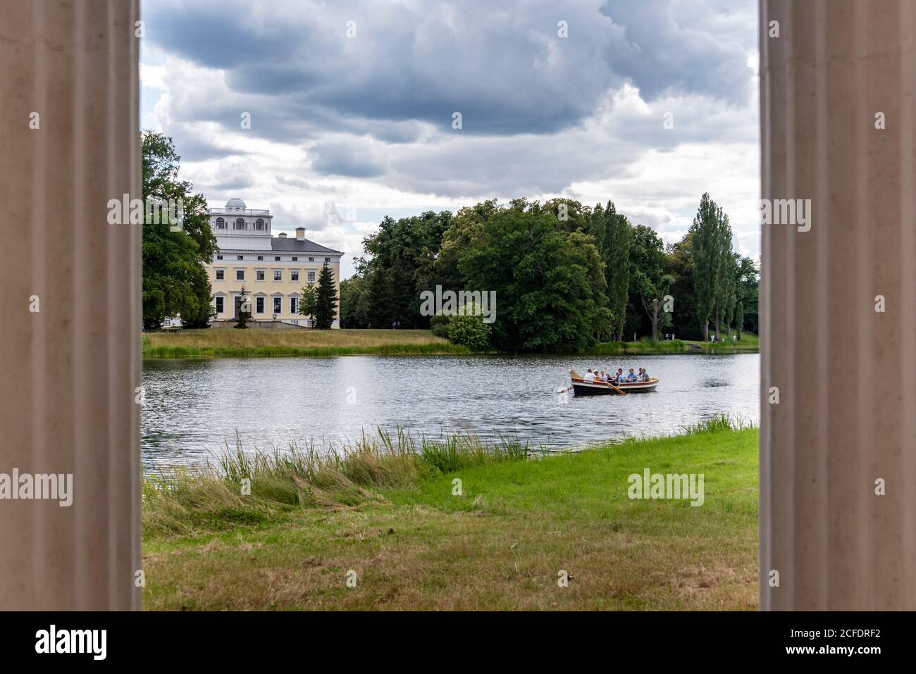 Allemagne, Saxe-Anhalt, Wörlitz, château de Wörlitz, gondole, patrimoine mondial de l'UNESCO. Banque D'Images