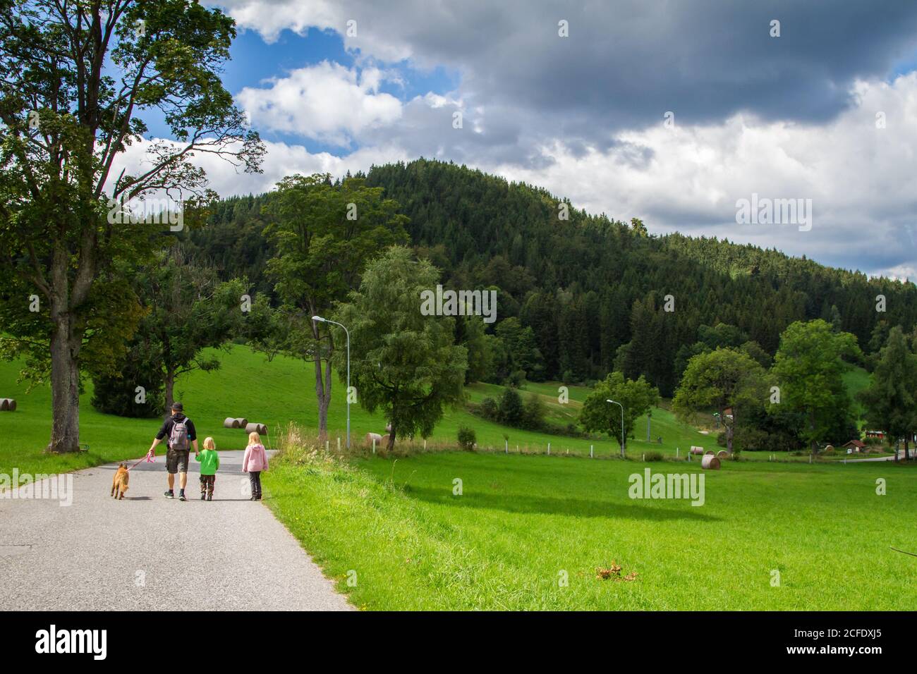 Randonnée en famille avec chien - randonnée autour de Karlstift, Waldviertel, Autriche Banque D'Images