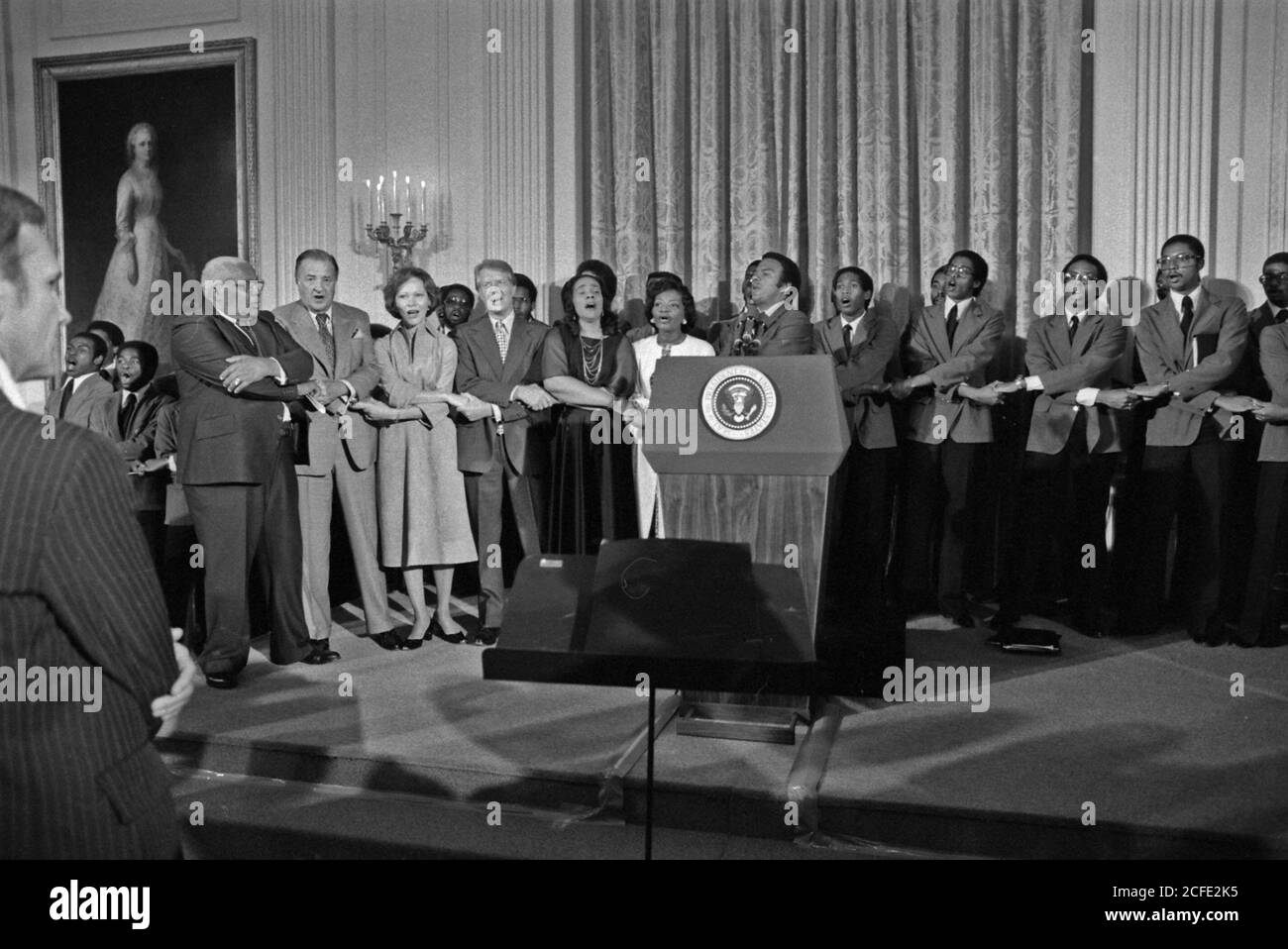 Jimmy carter avec Coretta Scott King Martin Luther King Sr. Et d'autres responsables des droits civils pour une réception à la Maison Blanche en l'honneur de Martin Luther King Jr. Ca. 3 octobre 1978 Banque D'Images