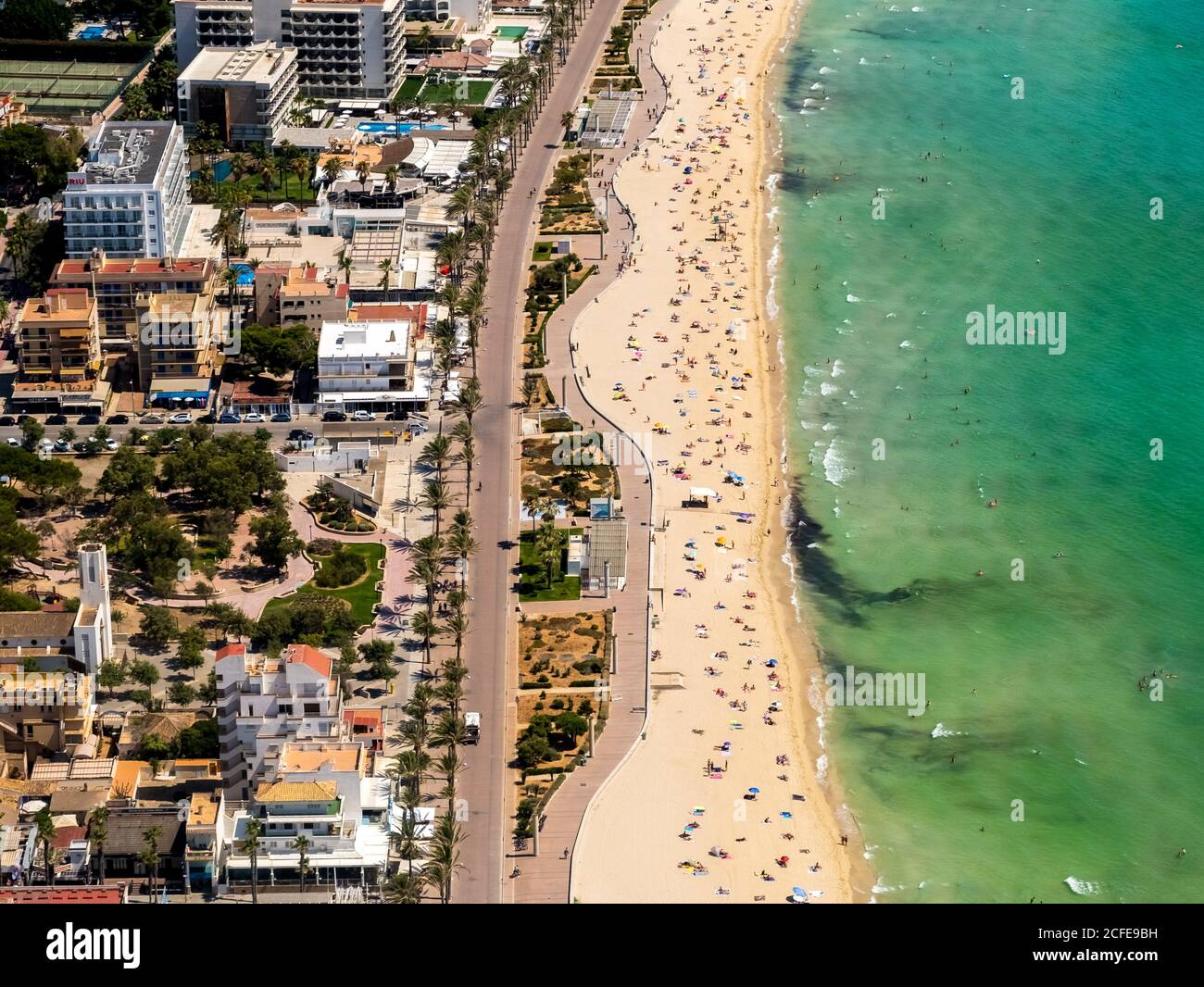 Vue aérienne, Plage Arenal avec Balneario 5, Balneario 6, Balneario 5, s'arenal, Arenal, Ballermann, Majorque, Iles Baléares, Espagne Banque D'Images