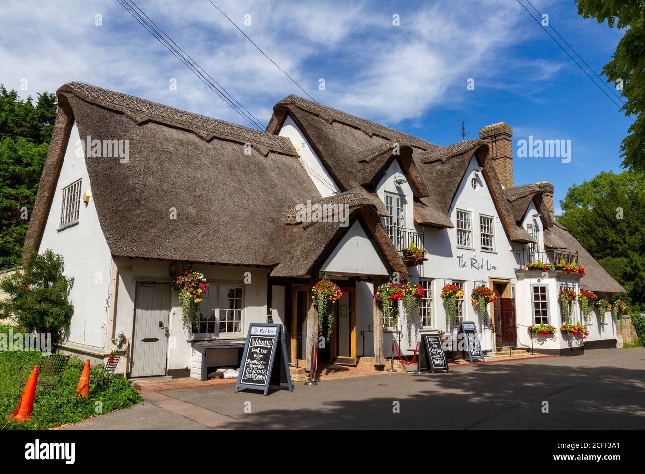 Le Red Lion gastropub à Grantchester, un village pittoresque à côté de la rivière Cam, Cambridgeshire, Royaume-Uni. Banque D'Images