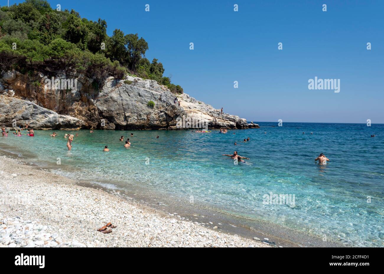 Pélion, plage de Damouchari, Grèce - août 11 2020 : plage pittoresque de Damouchari à Pélion en Grèce Banque D'Images