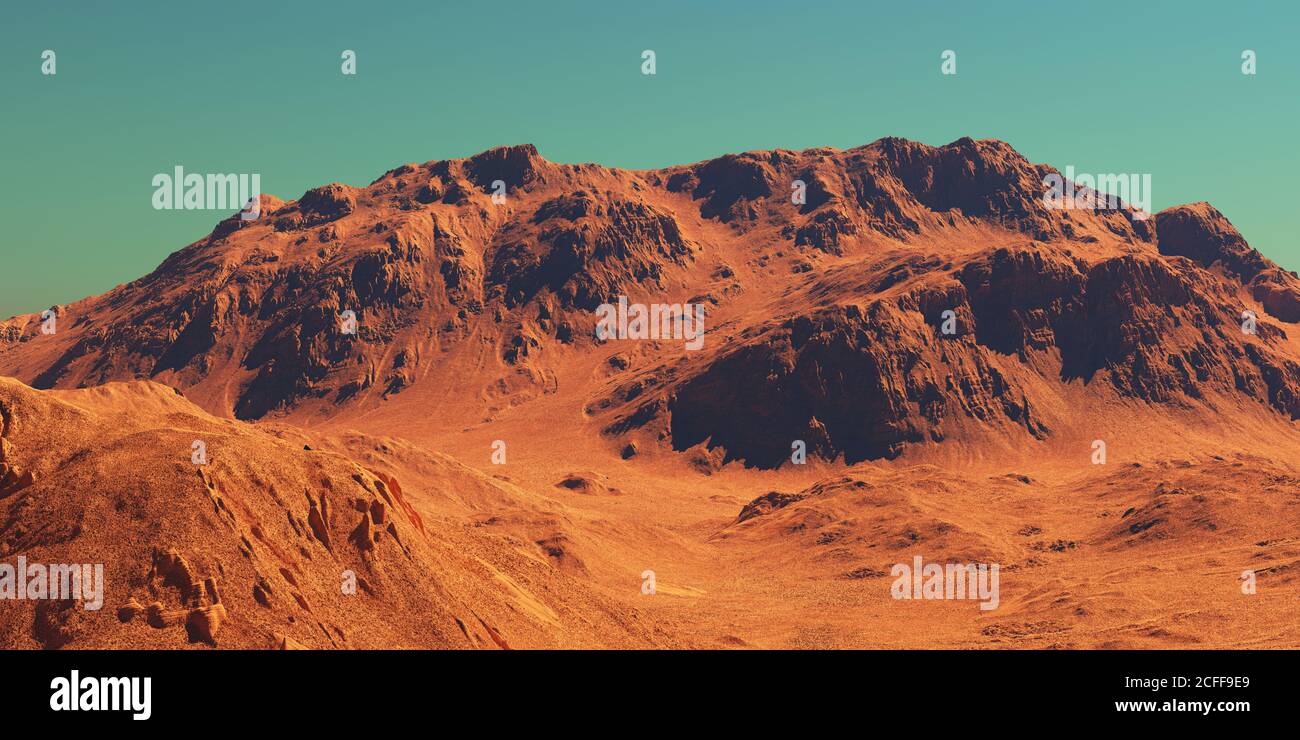 Paysage de Mars, rendu 3d du terrain imaginaire de la planète mars, illustration de science-fiction. Banque D'Images