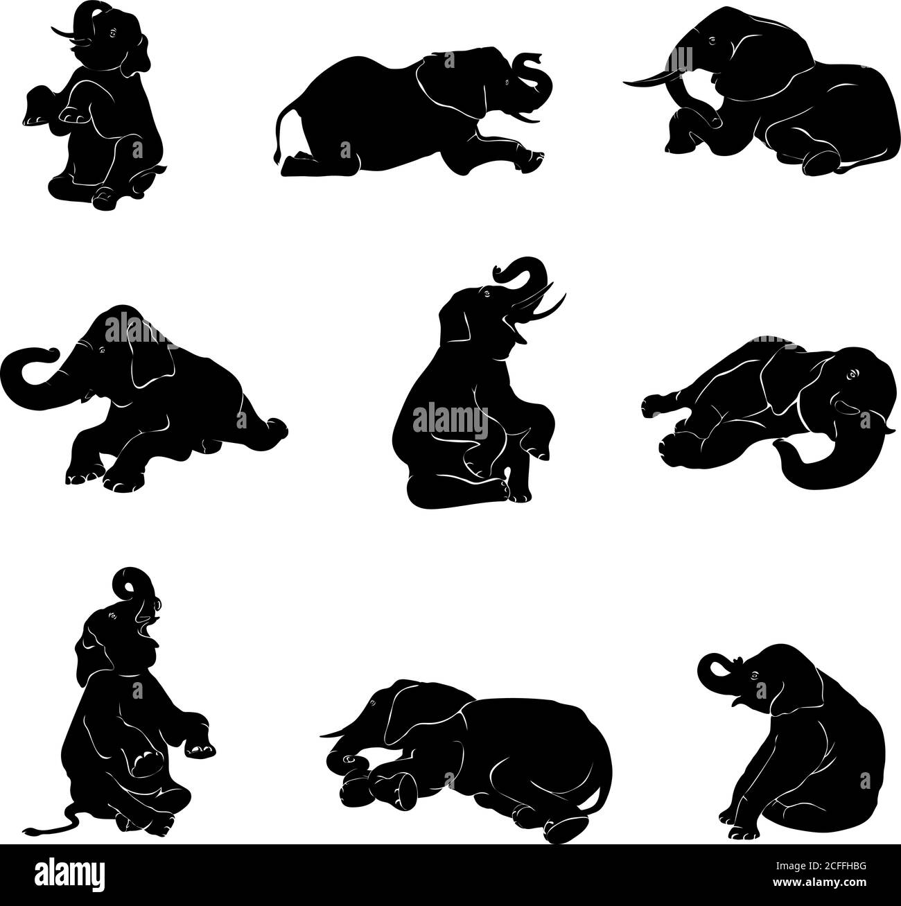 éléphant, figure, vecteur, graphique, image, isolé, illustration, animal, zoo, tête, tronc, oreilles, défenses, noir, grand, vecteur, graphique, silhouette Illustration de Vecteur