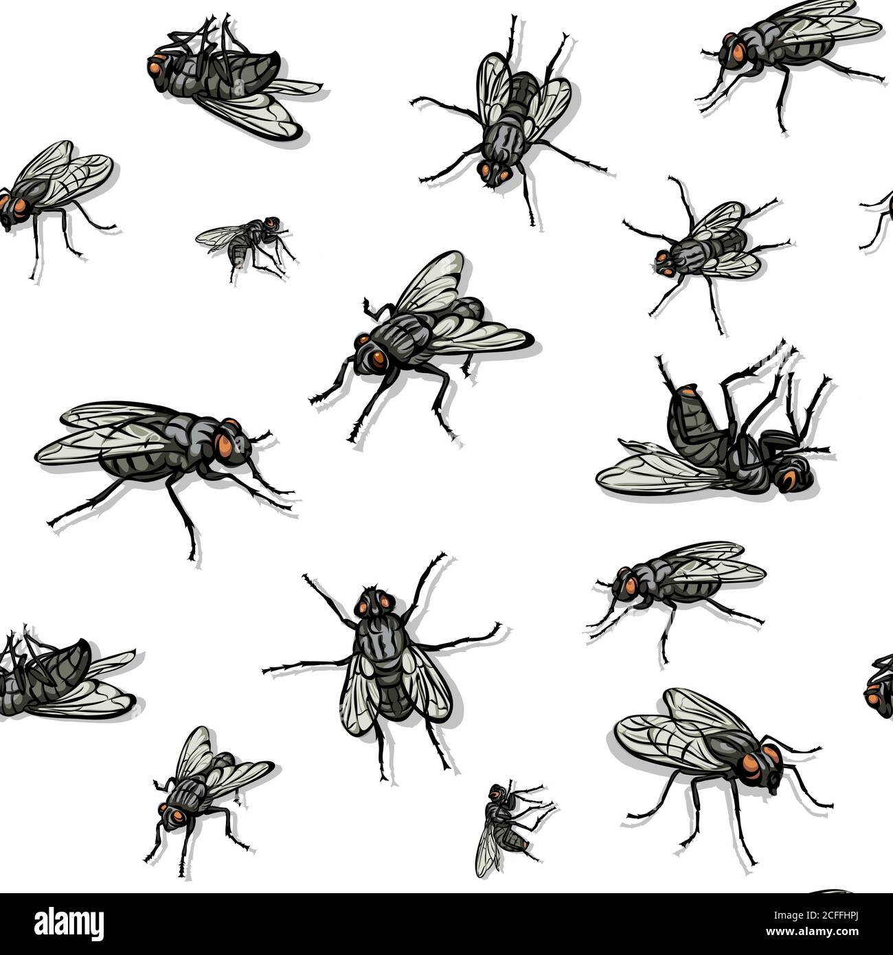 mouche, insecte, diverses poses, mouvements et prétentations de figures, noir, couleur, motif, vecteur, dessin, silhouette, yeux, dessin, symbole Illustration de Vecteur