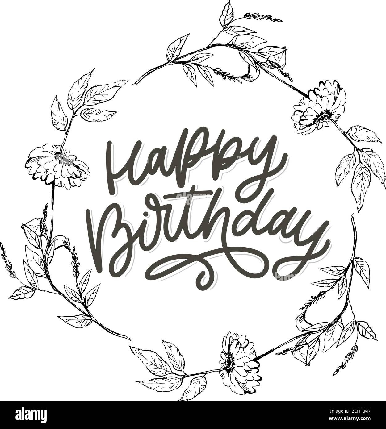 Joyeux anniversaire lettrage calligraphie texte fleurs vecteur illustration texte Illustration de Vecteur