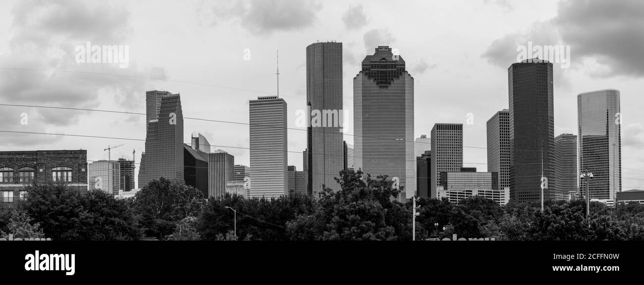 Paromana noir et blanc du Houston Skyline en été Tempête Banque D'Images