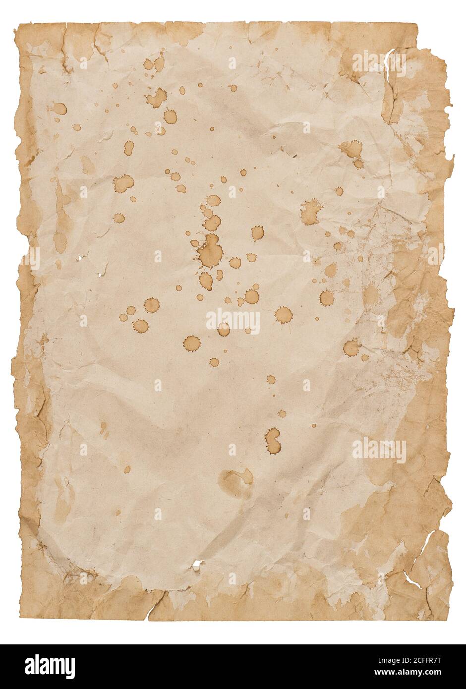 Papier vieilli avec bords déchirés isolés sur fond blanc Banque D'Images