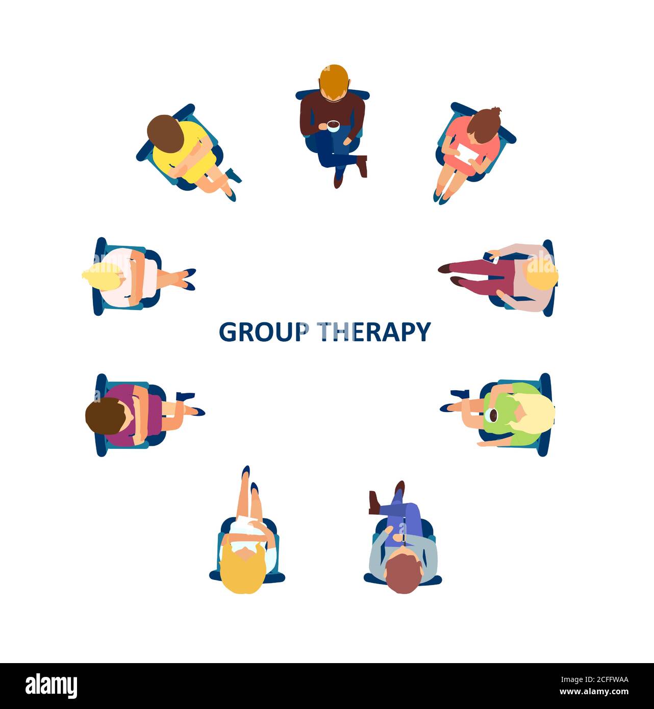 Concept de thérapie de groupe. Vecteur de personnes assises en cercle ayant une discussion Illustration de Vecteur