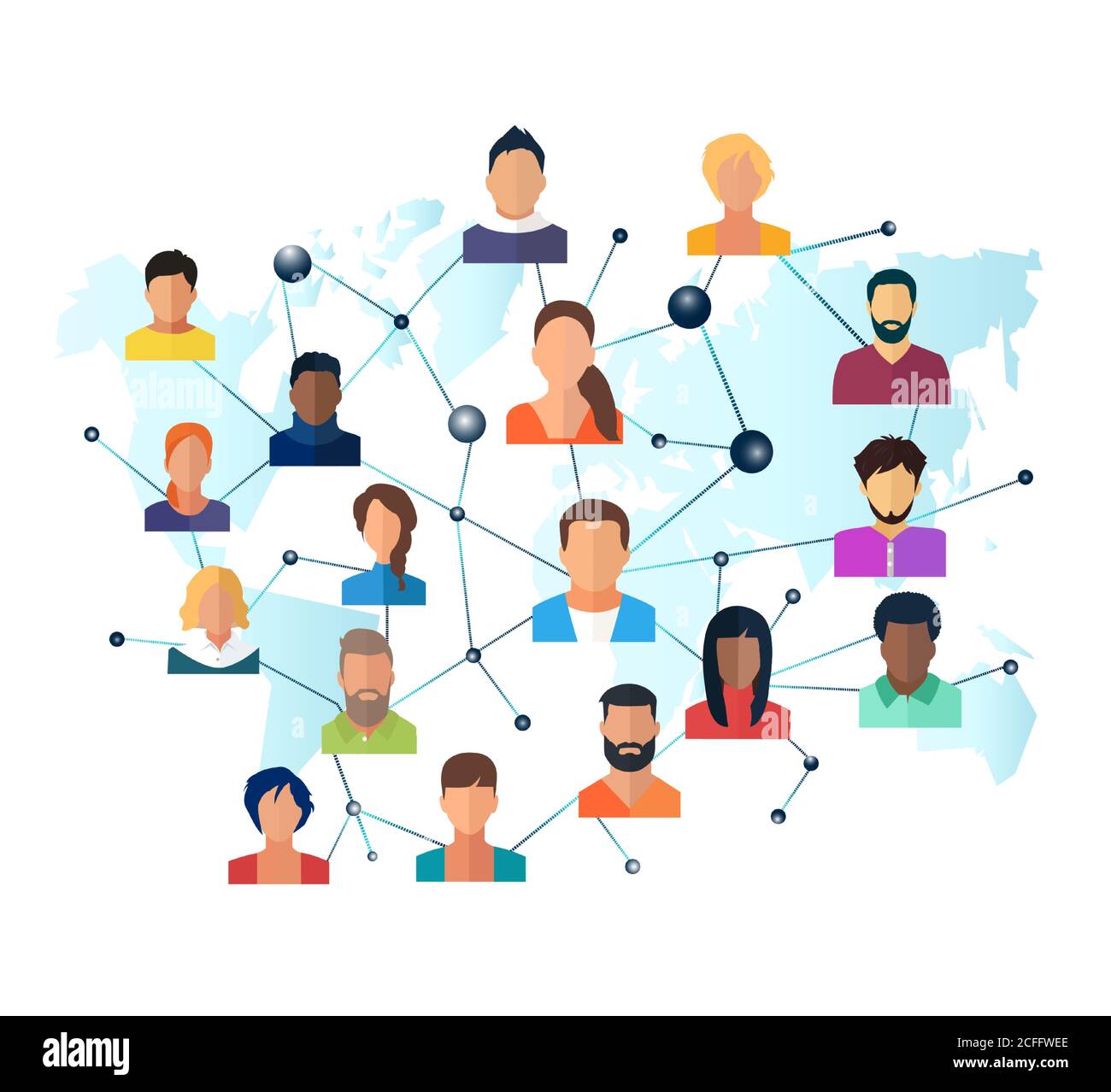 Vecteur d'un réseau mondial de personnes interconnectées sur un arrière-plan de la carte du monde Illustration de Vecteur