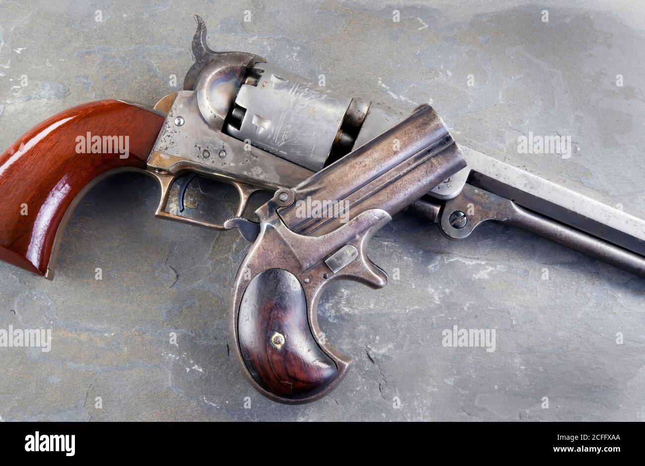 Pistolets anciens Wild West fabriqués autour de 1866. Banque D'Images