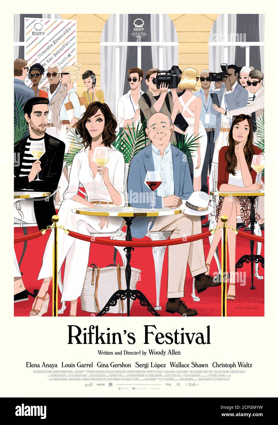 Rifkin's Festival (2020) dirigé par Woody Allen et avec Steve Guttenberg, Gina Gershon, Christoph Waltz et Elena Anaya. Un couple américain visite le Festival International du film de San Sebastian en Espagne et trouve l'amour et la séduction. Banque D'Images