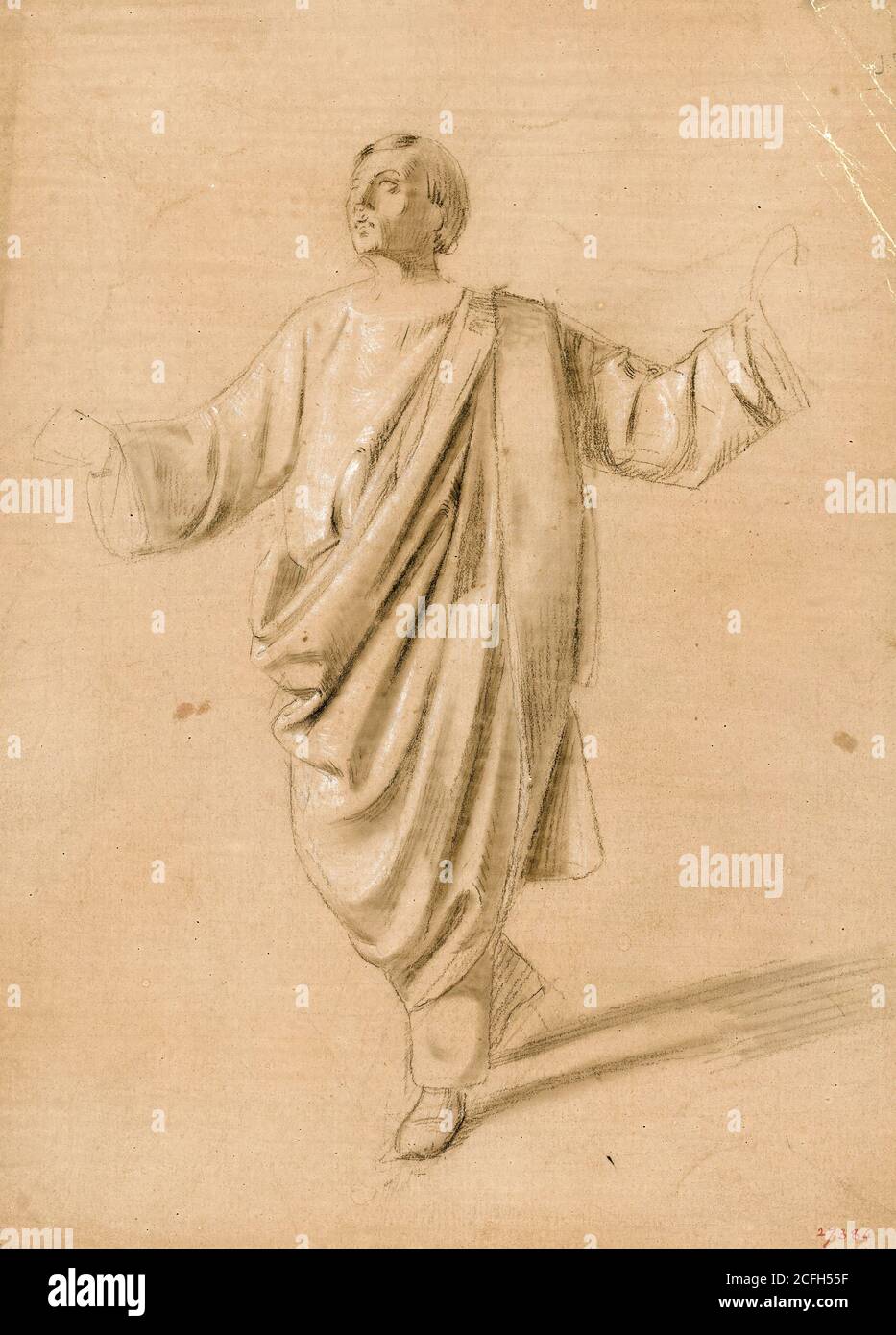 Maria Fortuny, Etude académique d'une figure masculine, Circa 1856-1858, crayon et fil blanc sur papier, Museu Nacional d'Art de Catalunya, Barcelone, Espagne. Banque D'Images