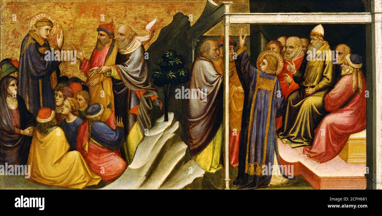 Mariotto di Nardo, predella Panel, St. Stephen avant le souverain Sacrificateur et les anciens du Sanhédrin 1408 Tempera sur panneau, Musée national de l'AR de l'Ouest Banque D'Images