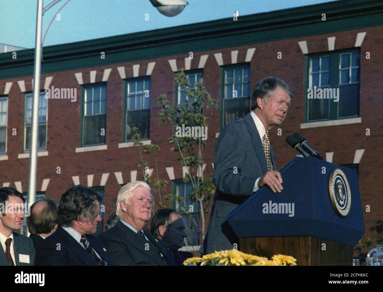 « Jimmy carter à Lynn, ma avec le représentant Thomas O'Neill et le sénateur Edward Kennedy. CA. 10/28/1978' Banque D'Images