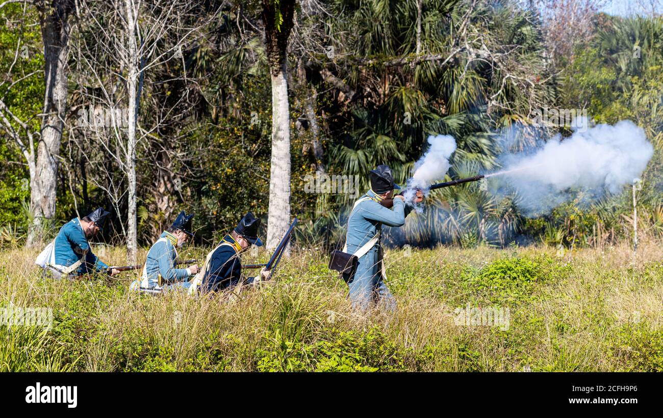 Reconstitution de la bataille de Loxahatchee. Banque D'Images