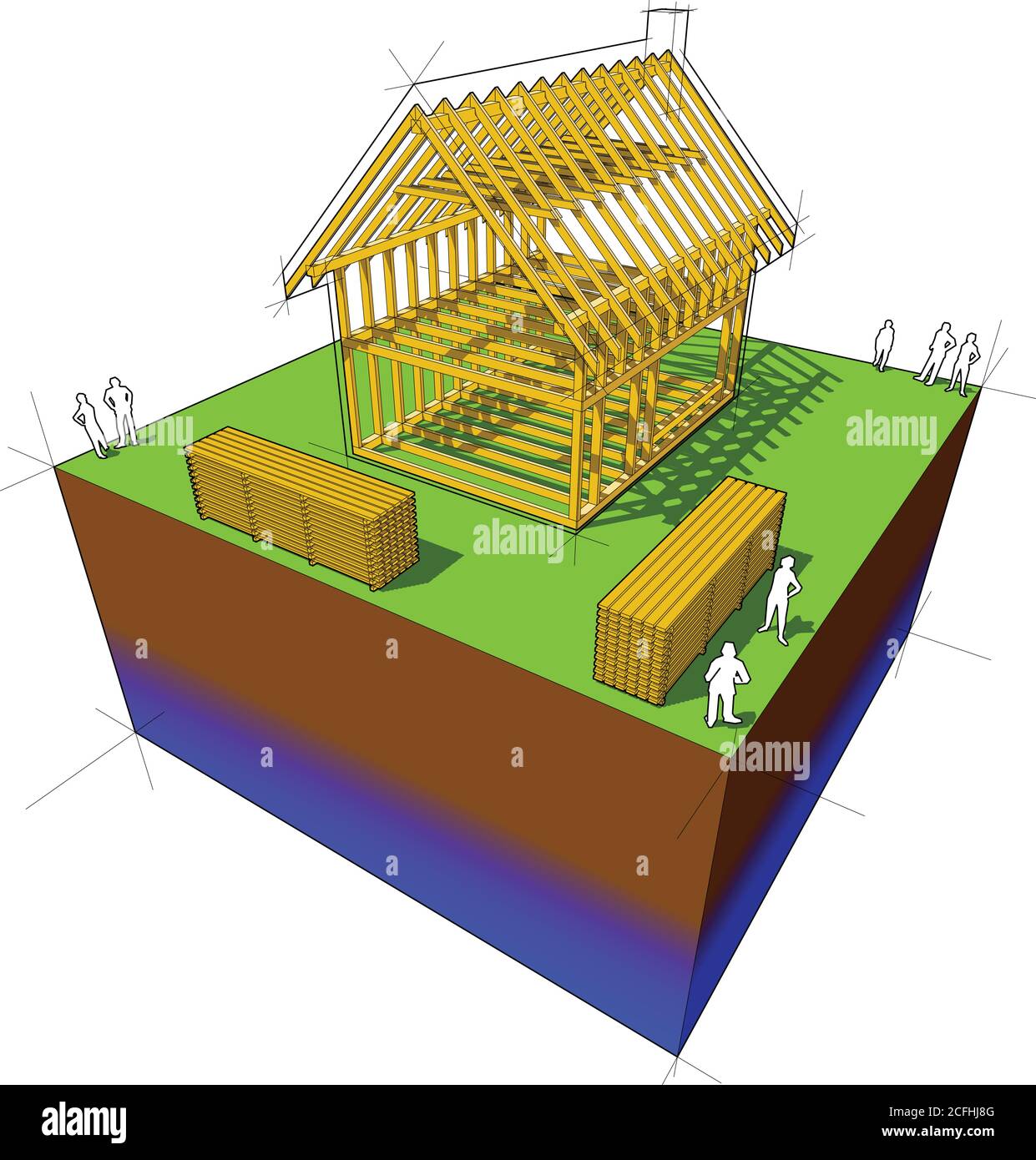 Construction de maison individuelle simple avec cadre en bois Construction Illustration de Vecteur