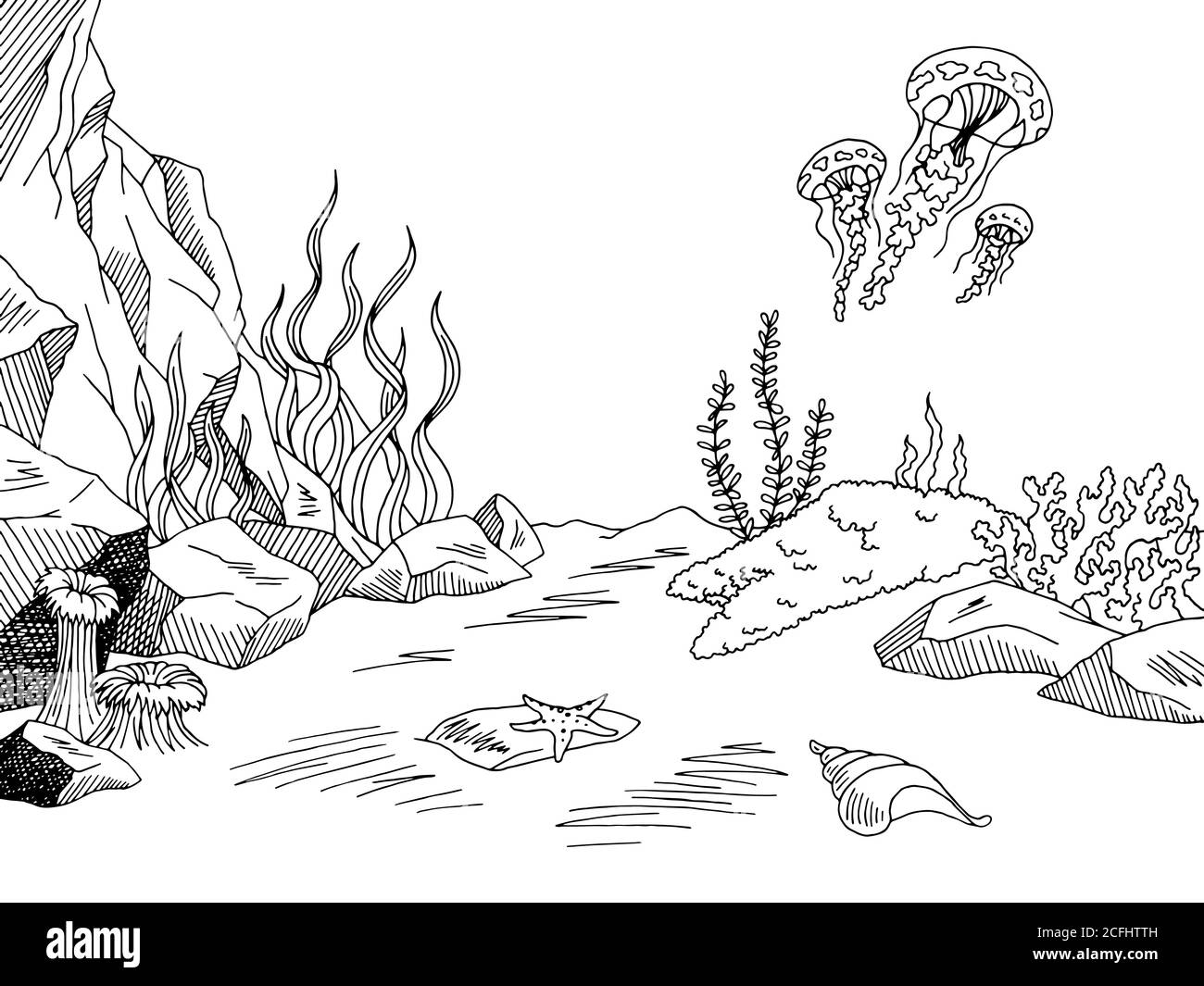 Graphique sous-marin noir blanc esquisse illustration vecteur Illustration de Vecteur