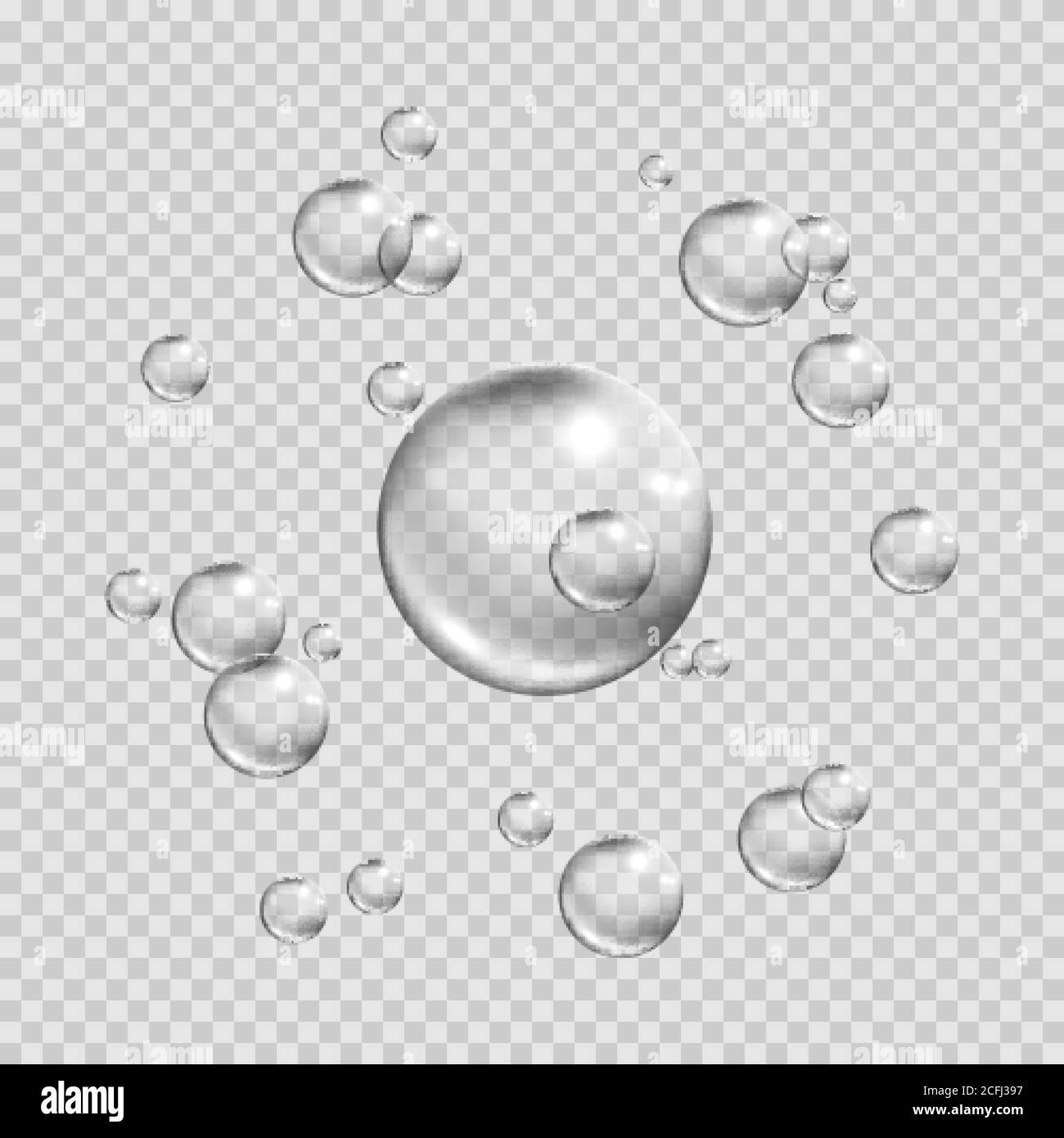 Bulles savonnelles isolées sur fond transparent. Flux de bulles d'air de fizzing. Entourez les bulles d'air dans l'eau. Illustration vectorielle Illustration de Vecteur