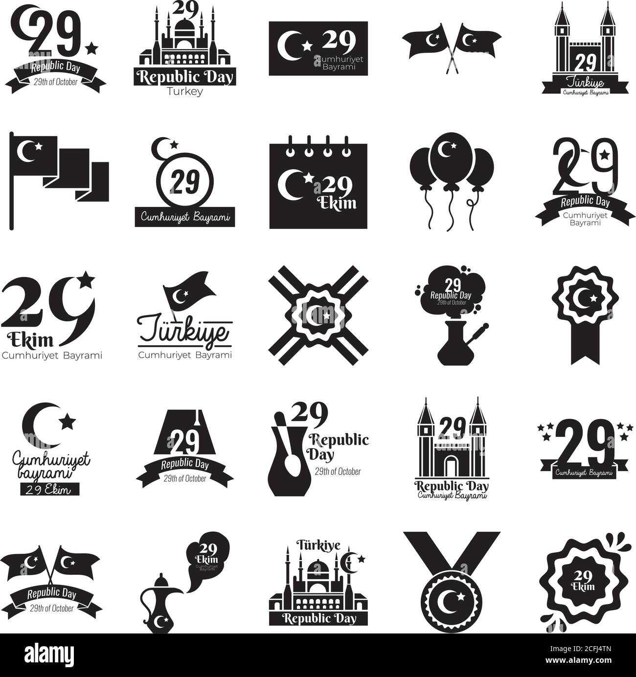 ensemble de vingt-cinq cumhuriyet bayrami silhouette style vecteur conception de l'illustration Illustration de Vecteur