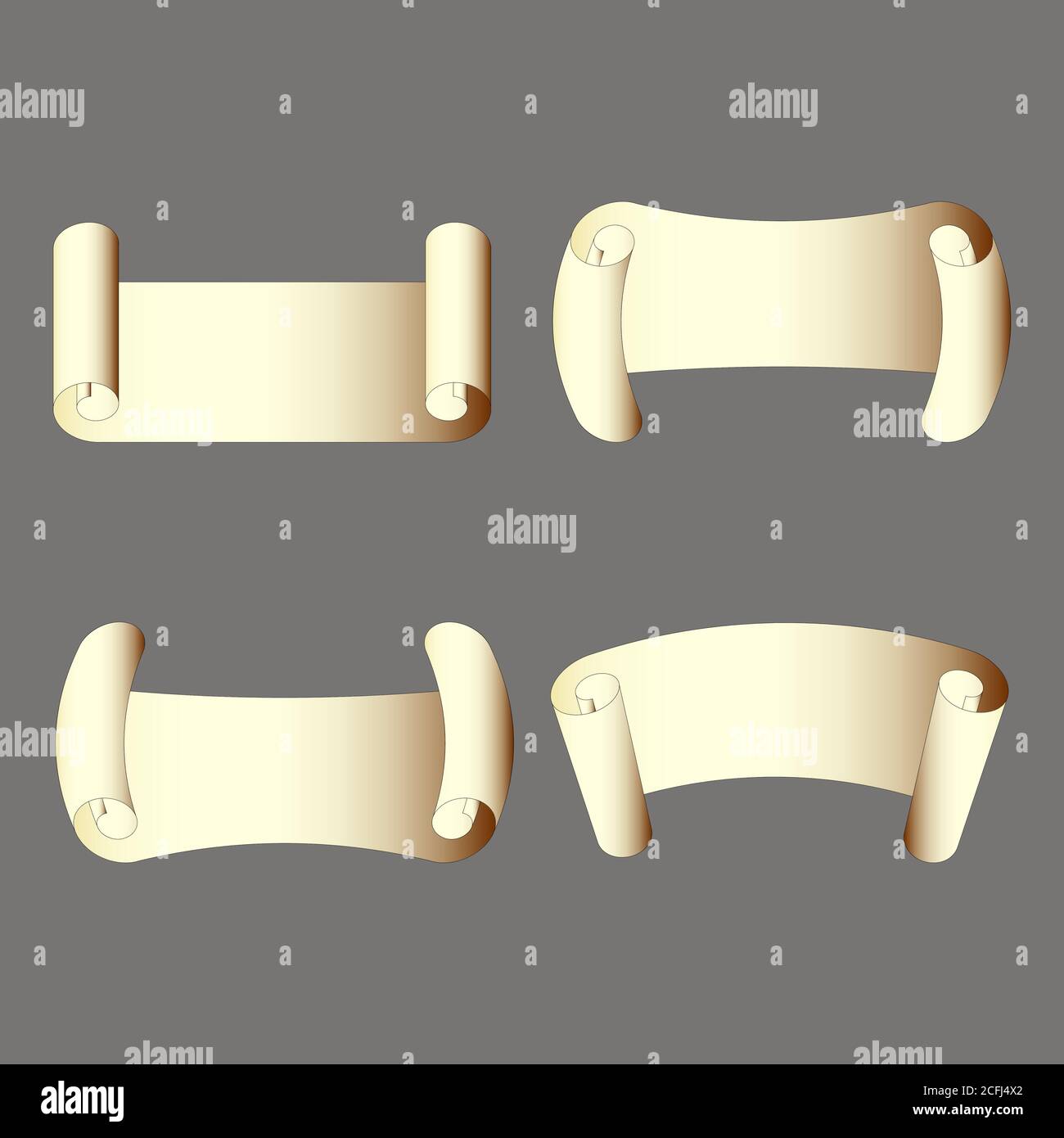 illustration vectorielle de papier parchemin de couleur jaune clair rouleau de papier bannière isolée sur gris. Bon pour les affiches d'annonce, les bannières et les accessoires de signalisation Illustration de Vecteur