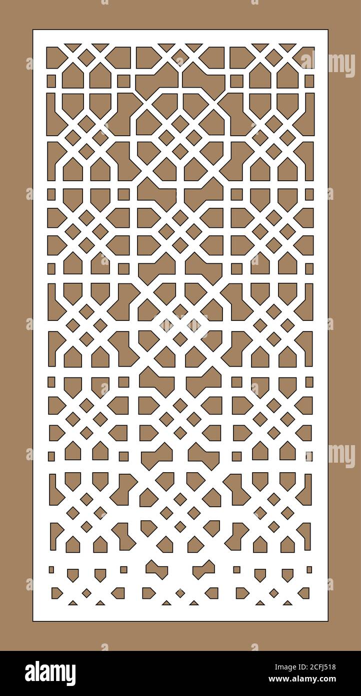 Écran de protection, modèle de clôture de confidentialité. Panneau vectoriel découpé au laser, écran, clôture, séparateur. CNC motif décoratif, design jali, élément intérieur. Islamique Illustration de Vecteur