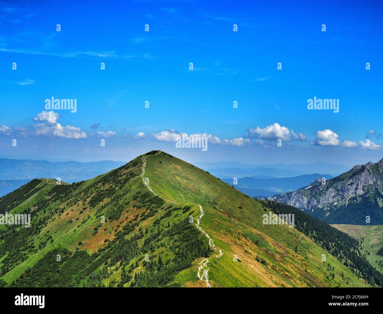 Le parc national de Little Fatra. Magnifique paysage vert de montagnes avec ciel bleu et nuages. Slovaquie, août 2018. Banque D'Images