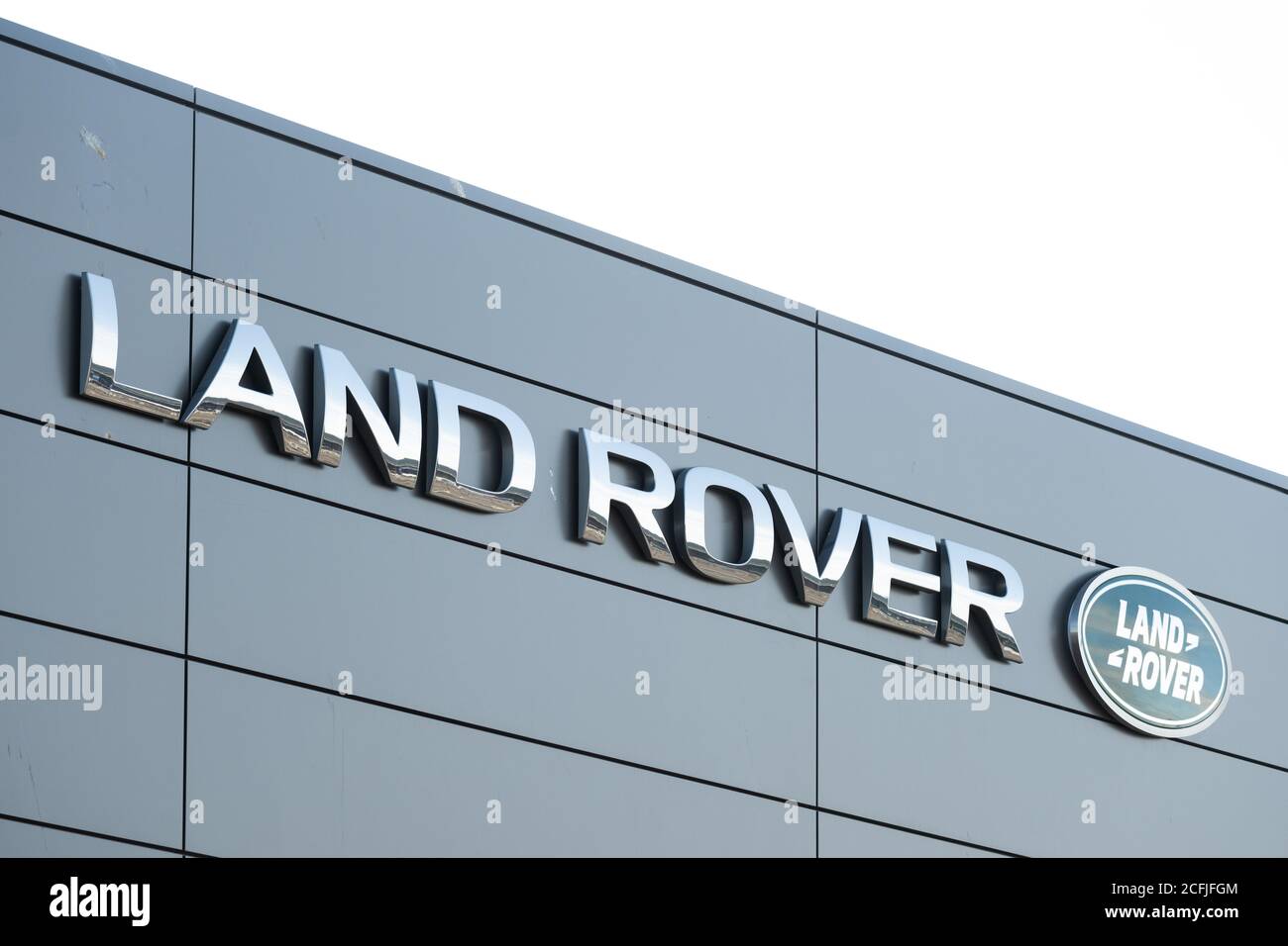 Un panneau de garage Land Rover. Banque D'Images