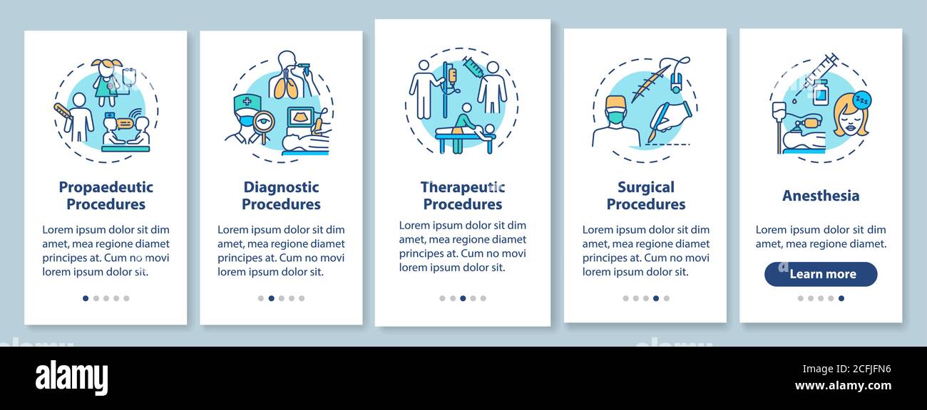 Types d'examens médicaux page d'application mobile d'intégration avec concepts Illustration de Vecteur