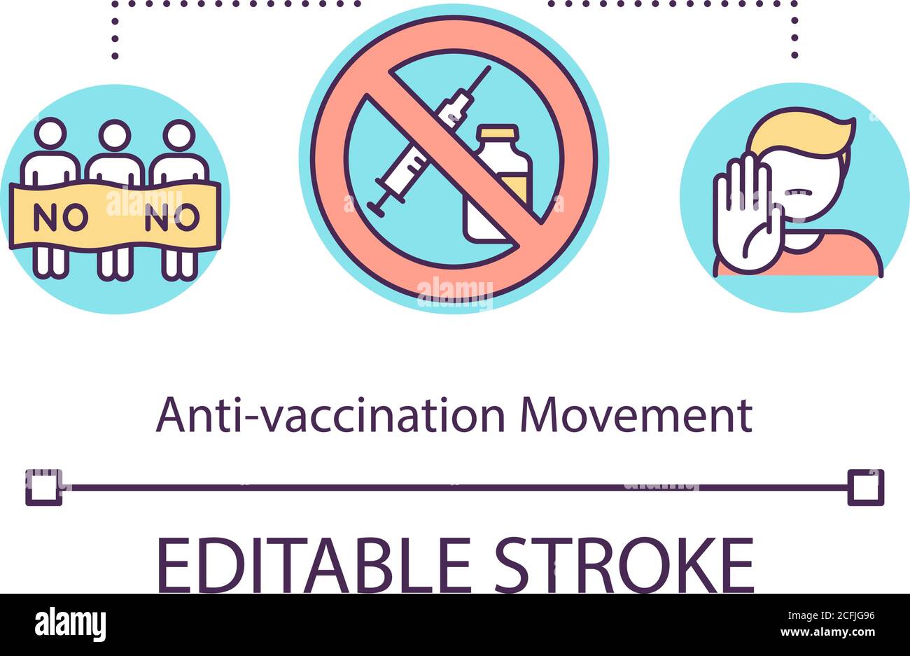 Icône de concept de mouvement anti-vaccination Illustration de Vecteur