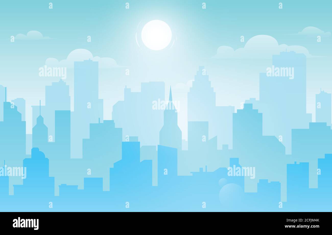 Paysage urbain de jour. Architecture urbaine, gratte-ciel et paysage urbain avec soleil sur ciel nuageux ou bâtiment de centre d'affaires. Vue sur la journée Illustration de Vecteur